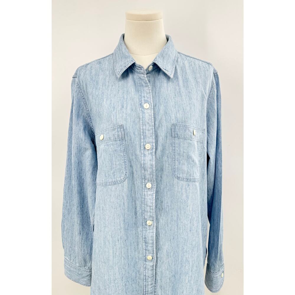 Faherty Womens Tried & True Chambray Blue Button Down Shirt Linen Blend L